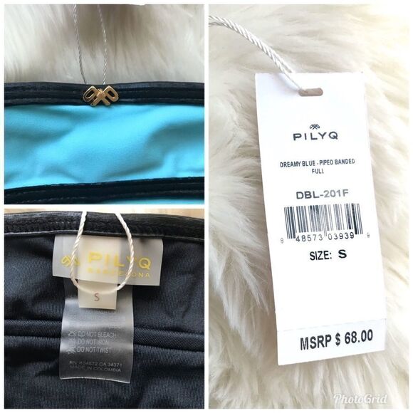 PILYQ Banded Full Bikini Bottom Low Rise Colorblock Aqua‎ Blue Black Small New - Picture 4 of 7